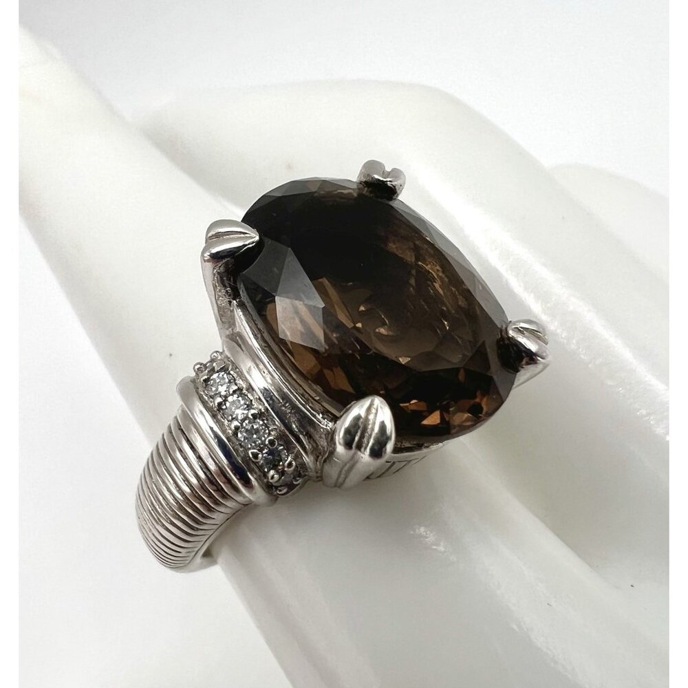 Judith Ripka Sterling Silver Smoky Quartz & Diamonique Ring Size 8 - Picture 5 of 11